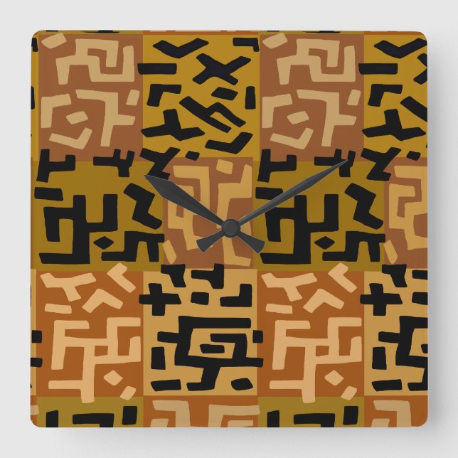 African Tribal BaKuba Square Wall Clock (Front)