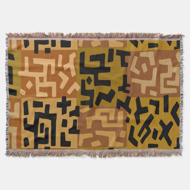 African Tribal BaKuba Throw Blanket (Front)