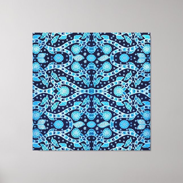 African Tribal Batik Blue Canvas Print (Front)
