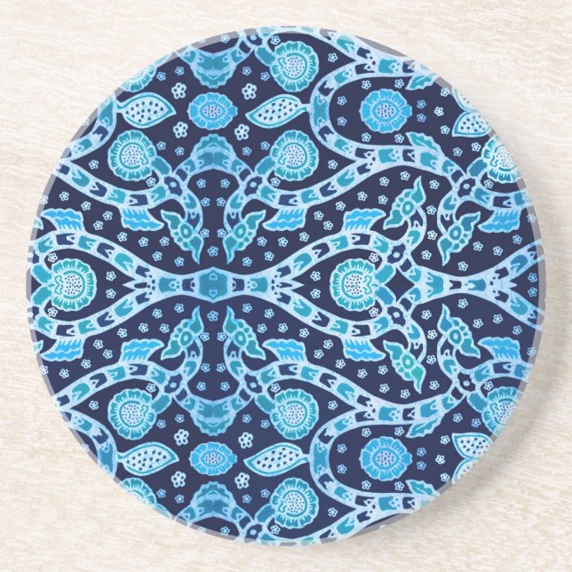 African Tribal Batik Blue Coaster (Front)