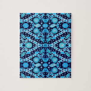 African Tribal Batik Blue Jigsaw Puzzle