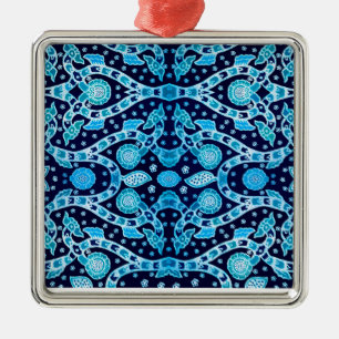 African Tribal Batik Blue Metal Tree Decoration