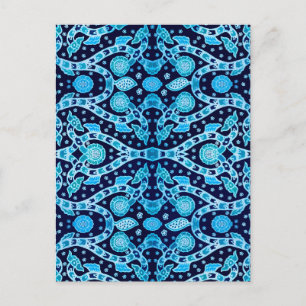 African Tribal Batik Blue Postcard