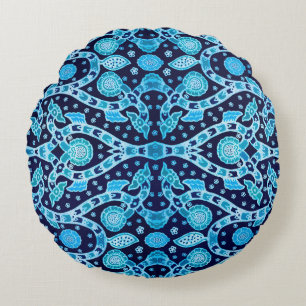 African Tribal Batik Blue Round Cushion