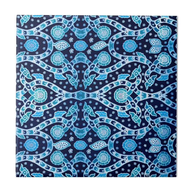 African Tribal Batik Blue Tile (Front)