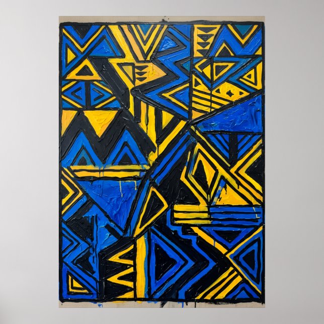 African Tribal Geometric Art Print | Bold Yellow B (Front)