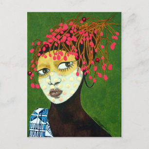 African tribal girl--original collage portrait postcard