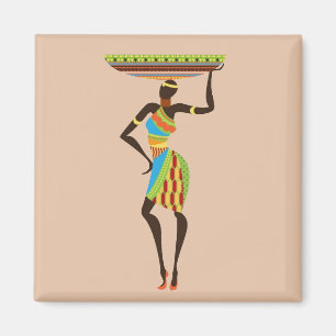 African Tribal Lady with basket tribal art Magnet