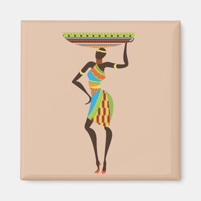 African Tribal Lady with basket tribal art Magnet (Front)