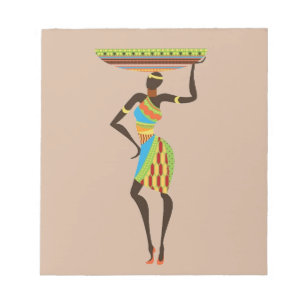 African Tribal Lady with basket tribal art Notepad