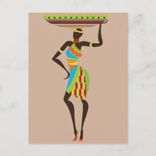 African Tribal Lady with basket tribal art Postcard
