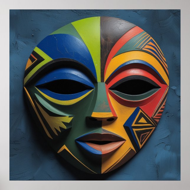 African Tribal Mask Cubism Abstract  Poster (Front)