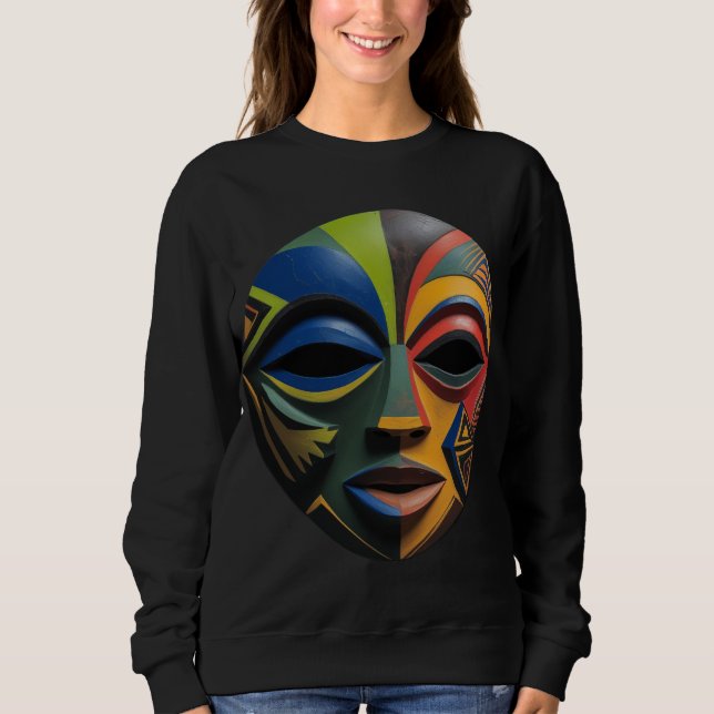 African Tribal Mask Cubism Abstract  Sweatshirt (Front)
