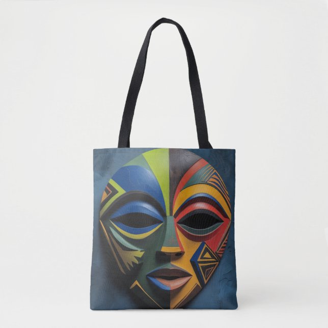 African Tribal Mask Cubism Abstract  Tote Bag (Front)