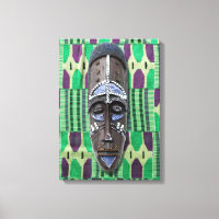 African Tribal Mask Green Purple Canvas Print