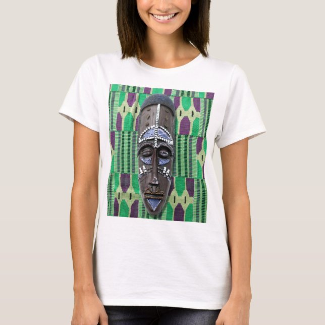 African Tribal Mask Kente Cloth Pattern T-Shirt (Front)