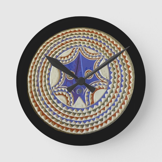 African Tribal Mask Round Clock (Front)
