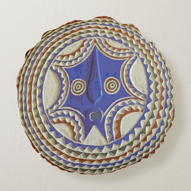 African Tribal Mask Round Cushion (Back)