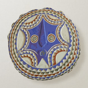 African Tribal Mask Round Cushion