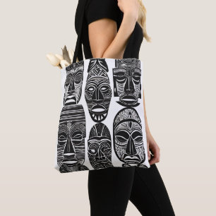 African Tribal Masks Black White Tote Bag