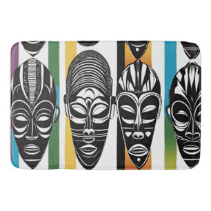 African Tribal Masks Colorful Stripes Bath Mat