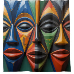 African Tribal  Masks Trio Dynamic Symmetry Shower Curtain