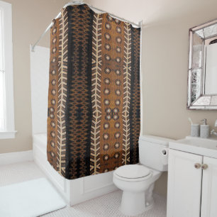African Tribal Motif • Black, Brown & White Shower Curtain