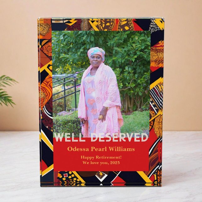 African Tribal Patchwork Black Mum Retirement Gift Photo Block (African Tribal Patchwork Black Mom Retirement Gift Photo Block)