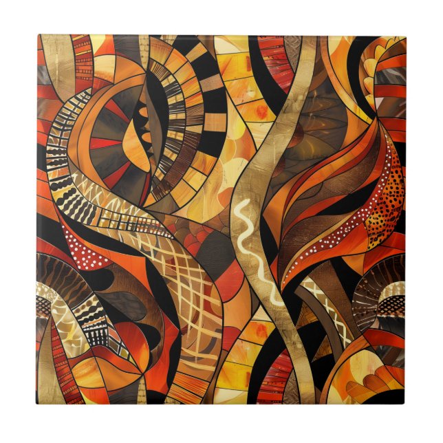 African Tribal Pattern Ceramic Tile (Front)