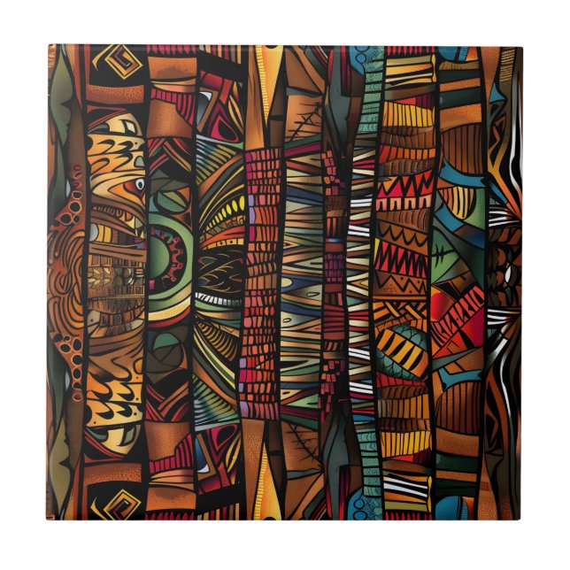 African Tribal Pattern Ceramic Tile (Front)