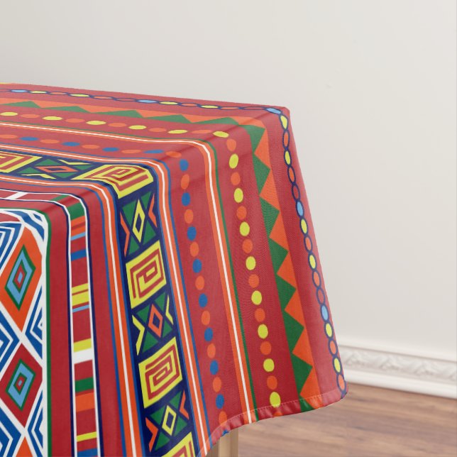 African Tribal pattern dining decor tablecloth (In Situ)