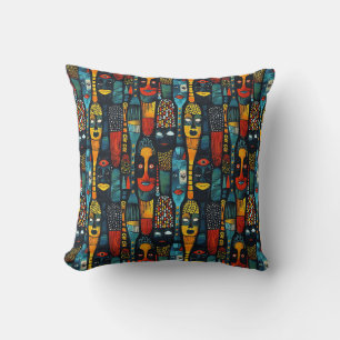 African tribal pattern with idols. cushion