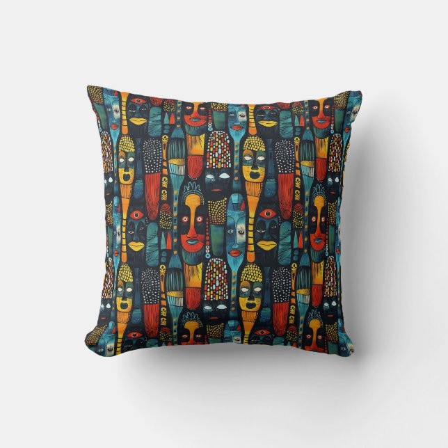 African tribal pattern with idols. cushion (Front)
