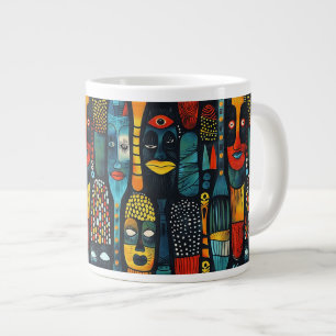 African tribal pattern with idols. large coffee mug