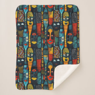 African tribal pattern with idols. sherpa blanket