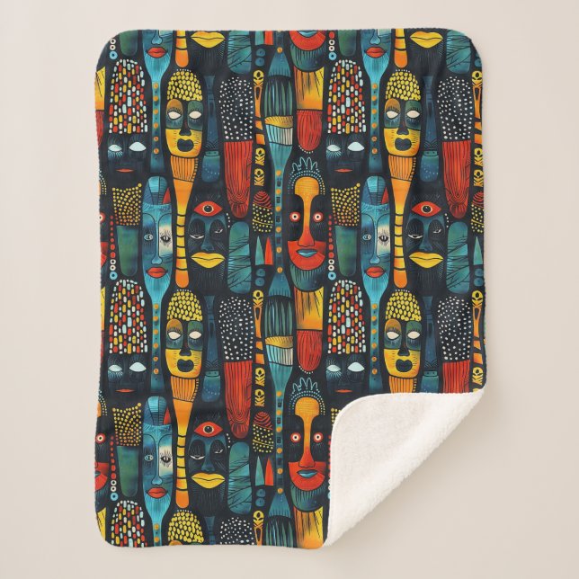 African tribal pattern with idols. sherpa blanket (Front)