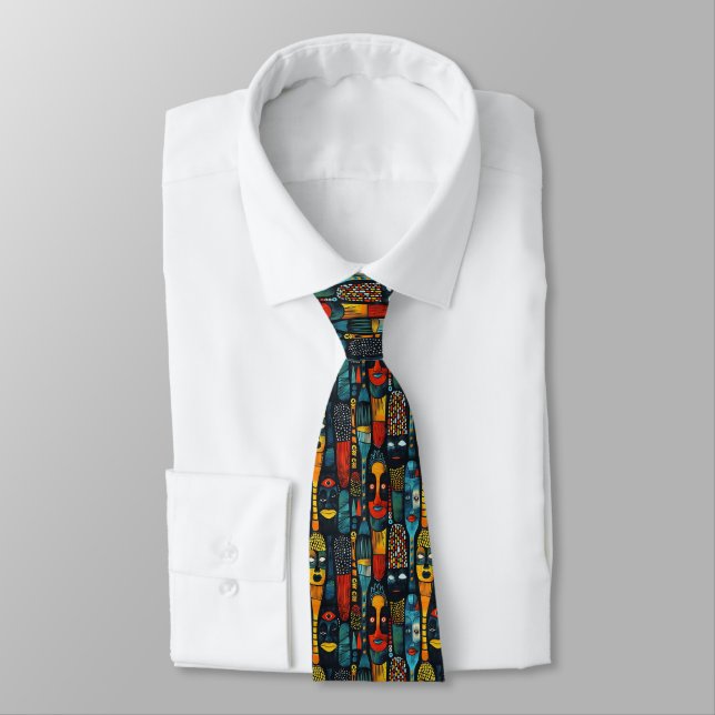African tribal pattern with idols. tie (Tied)