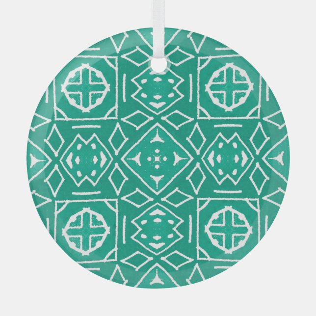 African Tribal Print Ikat Pattern Glass Tree Decoration (Front)