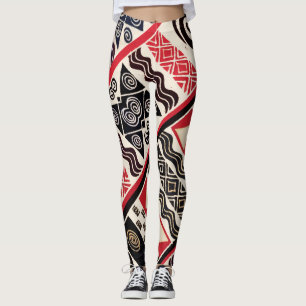 African Tribal Red Black Leggings