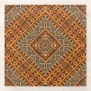African tribal textile: ethnic style. glass coaster