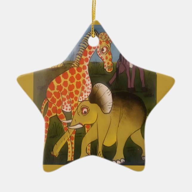 African Trio Art Print Ceramic Tree Decoration (Front)