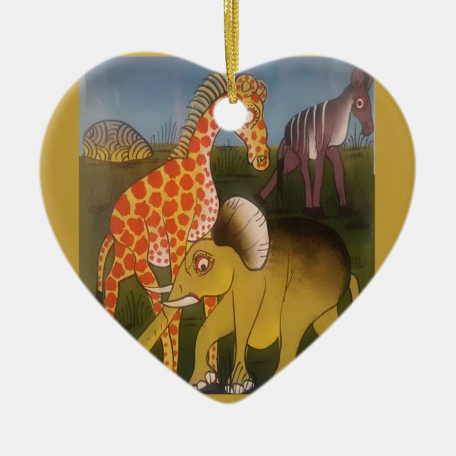 African Trio Art Print Ceramic Tree Decoration (Front)