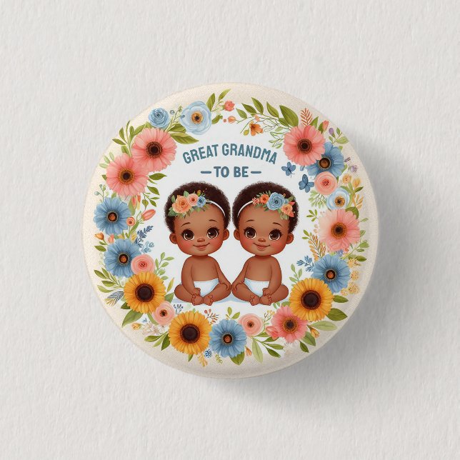 African Twin Boys Baby Shower Great Grandma To Be 3 Cm Round Badge (Front)