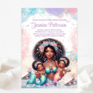 African Twin Mermaid Baby Shower Invitation