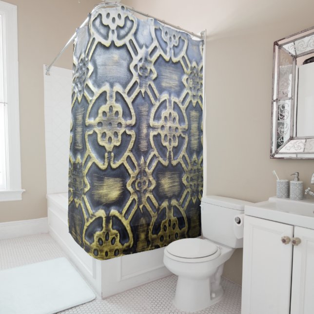 African vintage mudcloth pattern shower curtain (In Situ)