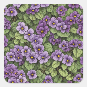 African Violet flowers pattern Square Sticker