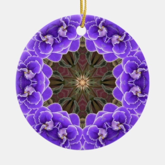 African Violet Ornamant Ceramic Tree Decoration (Front)