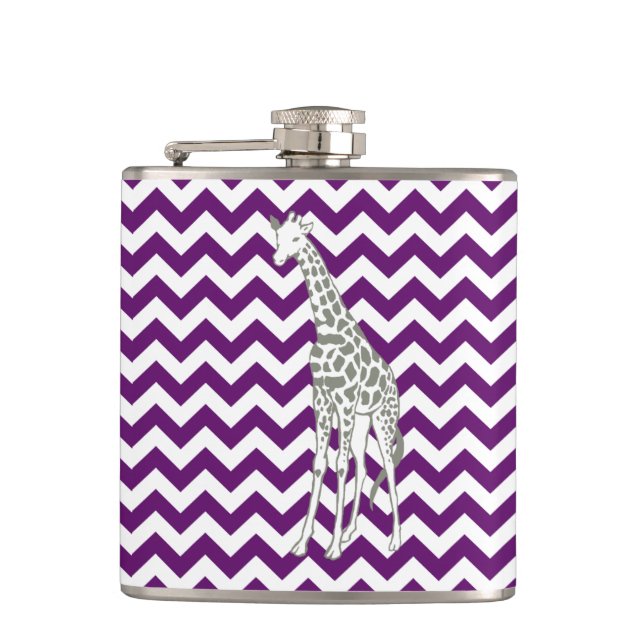 African Violet Safari Chevron w/ Pop Art Giraffe Hip Flask (Front)