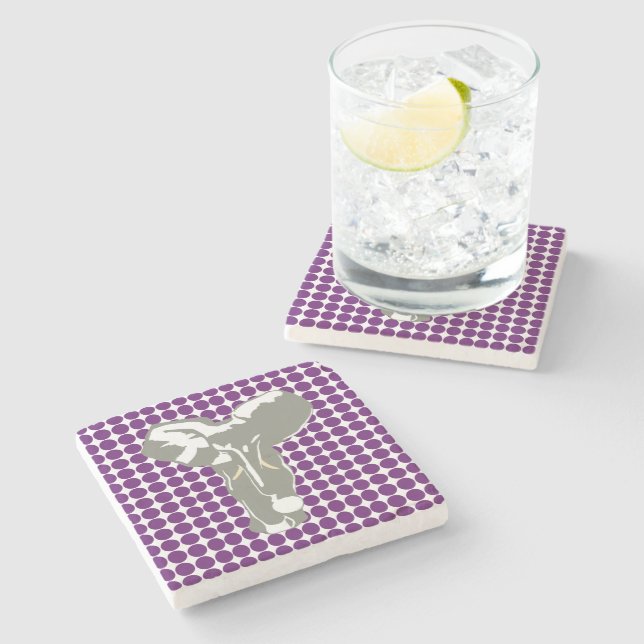 African Violet Safari Dot with Pop Art Elephant Stone Coaster (Side)