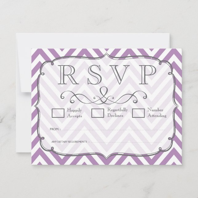 African Violet & White Chevron Wedding RSVP Cards (Front)